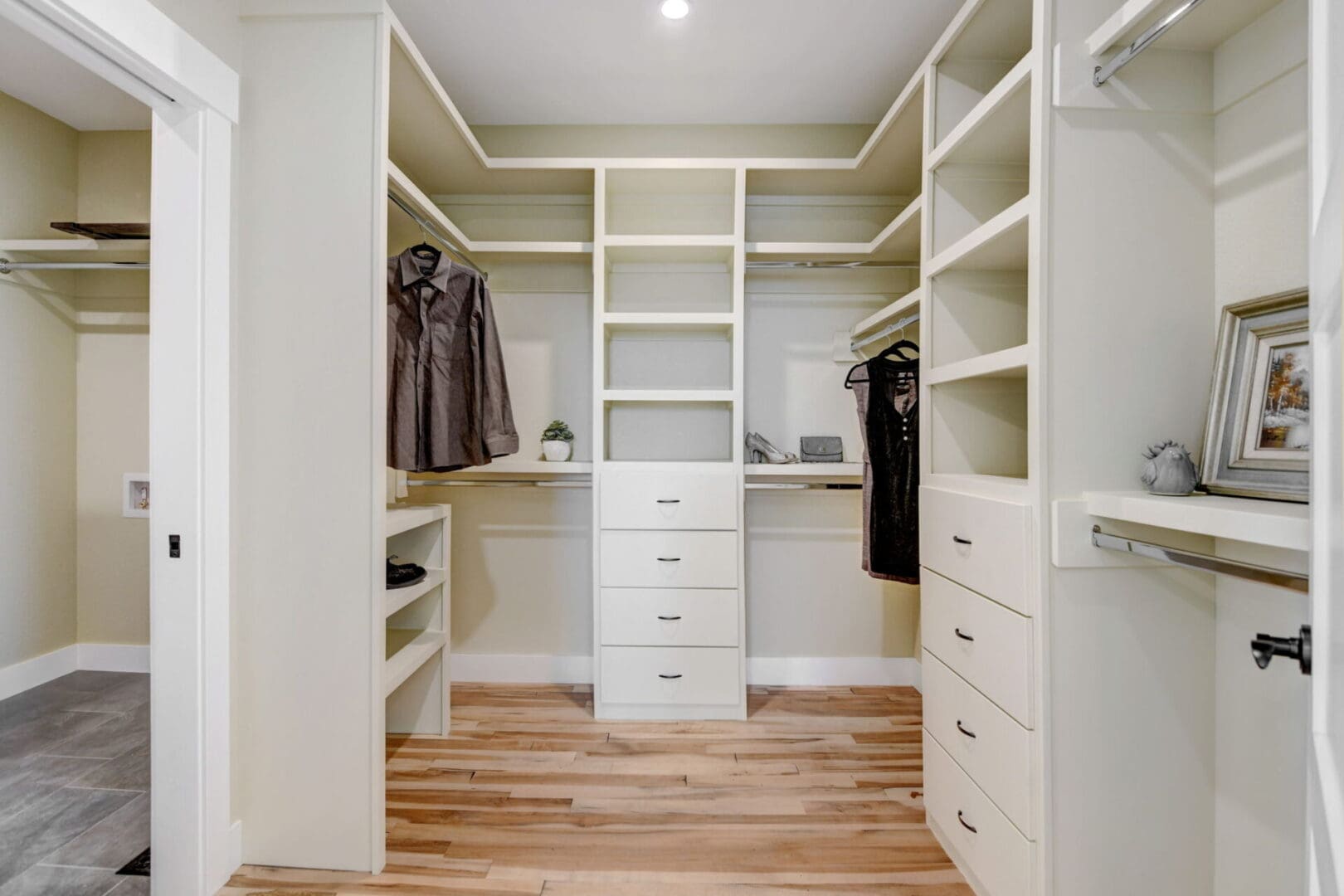 Close view of a room with white color cabinets